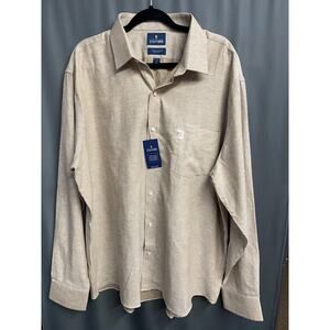 Stanford Button Up Shirt Mens XXL Beige Long Sleeve Collared Cotton Classic B61